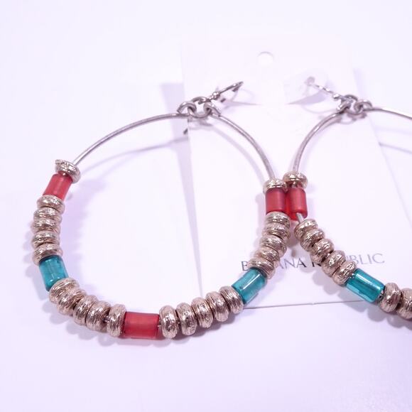 Banana Republic Women's Teardrop Wire Bead Gold Link Hoop Earrings NWT 39 - Picture 4 of 6